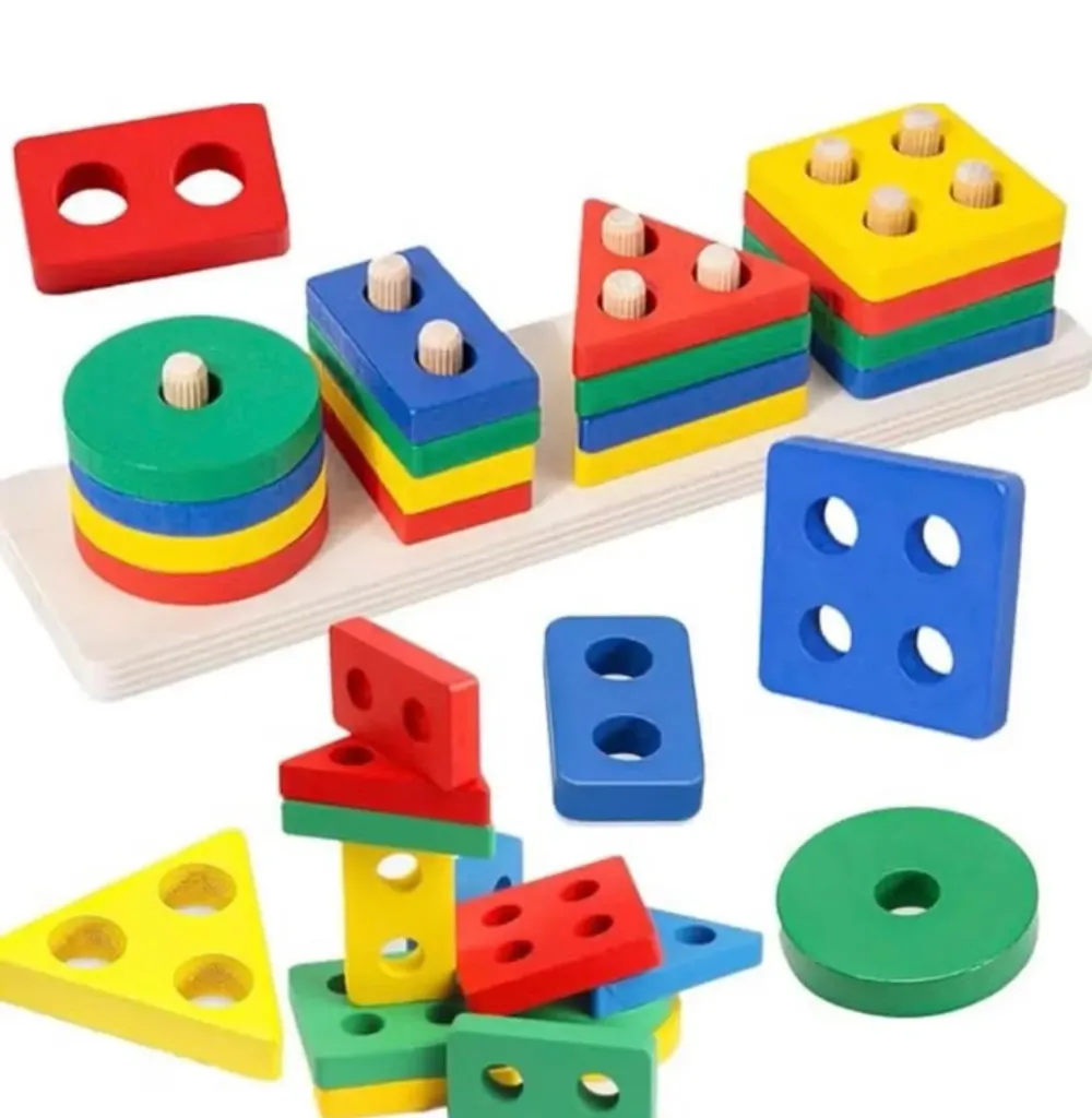 Wooden puzzle cubes in geometric shapes, Montessori